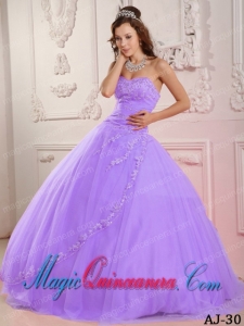 Classic Quinceanera Gowns Ball Gown Sweetheart Floor-length Tulle Appliques In Lavender