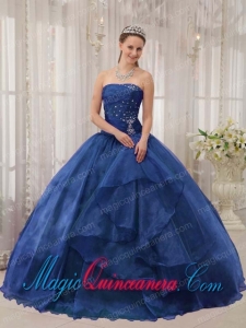 Classic Quinceanera Gowns In Blue Ball Gown Strapless With Organza Beading