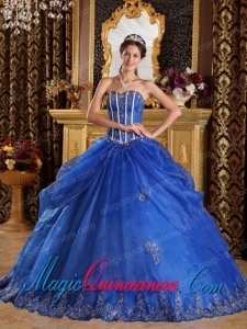 Classic Quinceanera Gowns In Blue Ball Gown Sweetheart With Appliques Organza
