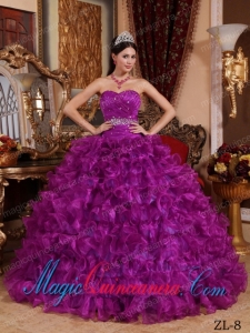 Classic Quinceanera Gowns In Fuchsia Ball Gown Sweetheart With Floor-length Organza Beading