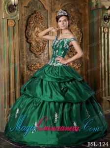 Classic Quinceanera Gowns In Green Ball Gown Off The Shoulder With Taffeta Appliques