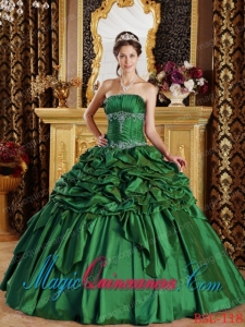Classic Quinceanera Gowns In Green Ball Gown Strapless With Floor-length Pick-ups Taffeta