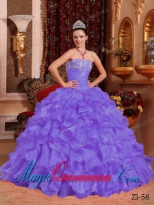 Classic Quinceanera Gowns In Purple Ball Gown With Strapless Organza Beading and Appliques