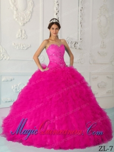 Coral Red Beading Sweetheart Floor-length Satin and Organza Best Quinceanera Dress
