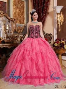 Coral Red and Black Sweetheart Cheap Quinceanera Dress with Embroidery and Beading