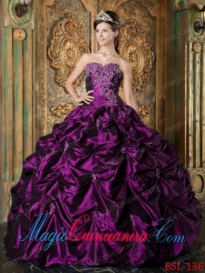 Eggplant Purple Ball Gown Sweetheart Floor-length Picks-up Taffeta Cute Quinceanera Dress