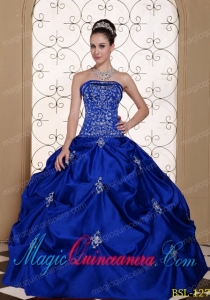 Embroidery Taffeta Strapless Cheap Quinceanera Dress with Pick-ups