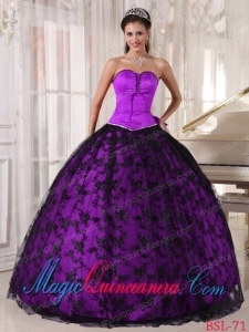 Exclusive Ball Gown Sweetheart Lace Purple and Black Quinceanera Dress