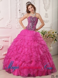 Exclusive Hot Pink Ball Gown Sweetheart Quinceanera Dress with Beading