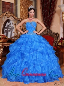 Exquisite Ball Gown Sweetheart Organza Beading Quinceanera Dress in Blue