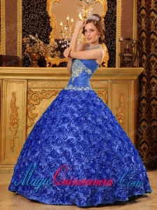 Exquisite Blue Ball Gown Sweetheart Fabric With Rolling Flowers Appliques Quinceanera Dress
