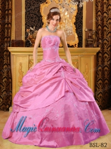 Hot Pink Ball Gown Strapless Floor-length Taffeta Beading Cute Quinceanera Dress