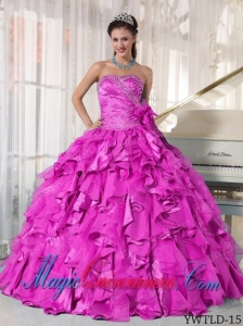 Hot Pink Ball Gown Sweetheart Beading Organza Best Quinceanera Dress