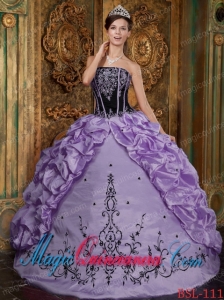 Lavender Ball Gown Strapless Floor-length Embroidery Taffeta Cute Quinceanera Dress