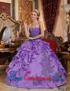 Lavender Ball Gown Strapless Floor-length Taffeta Appliques Cute Quinceanera Dress