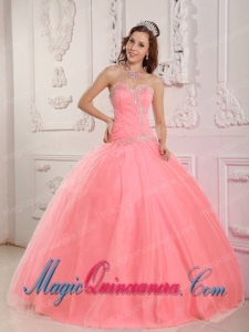 Lovely Ball Gown Sweetheart Floor-length Tulle Appliques Watermelon Cute Quinceanera Dress