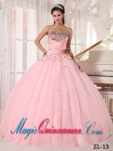 Lovely Pink Ball Gown Strapless Quinceanera Dress with Beading and Ruching