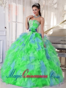 Multi-color Cheap Sweetheart Appliques Quinceanera Dress with Flower