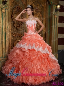 Orange Red Ball Gown Strapless Organza Quinceanera Dress with Ruffles