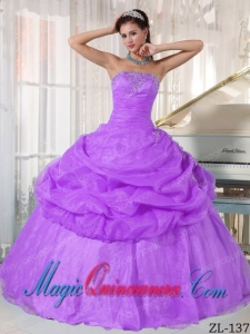 Organza Lavender Ball Gown Strapless Floor-length Appliques Best Quinceanera Dress