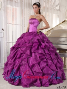 Strapless Satin and Organza Beading Best Quinceanera Dress in Eggplant Purple