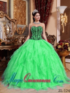 Sweetheart Embroidery with Beading Best Quinceanera Dress in Spring Green and Black