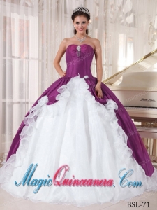Sweetheart Organza and Taffeta Beading Best Quinceanera Dress in Purple and White