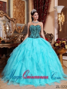 2014 Aqua Blue and Black Sweetheart Embroidery with Beading Quinceanera Dress