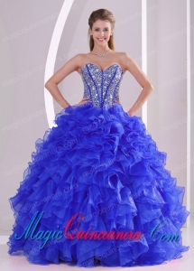 2014 Ball Gown Sweetheart In Blue Discount Quinceanera Dresses with Ruffles and Beading