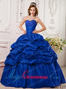 2014 Blue Ball Gown Sweetheart Floor-length Tafftea Appliques Quinceanera Dress