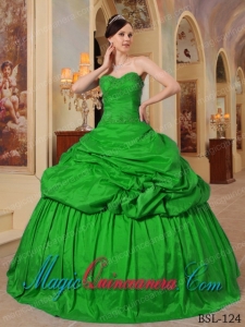 2014 Green Ball Gown Sweetheart Floor-length Taffeta Beading Quinceanera Dress