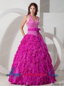 A Ball Gown Halter With Chiffon Embroidery Discount Quinceanera Dresses