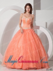 A Beautiful Sweetheart Satin and Organza Appliques with Beading Discount Quinceanera Dresses