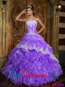 A Purple Ball Gown Strapless With Ruffles Organza Discount Quinceanera Dresses