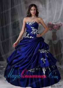 Ball Gown Strapless Floor-length Taffeta Appliques Dramatic Quinceanera Dress