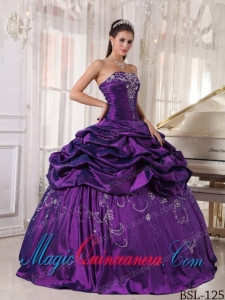 Ball Gown Strapless Floor-length Taffeta Embroidery With Beading Dramatic Quinceanera Dress