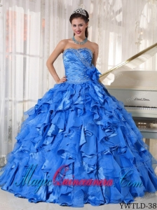 Beautiful Blue Ball Gown Sweetheart Floor-length Organza Beading Quinceanera Dress