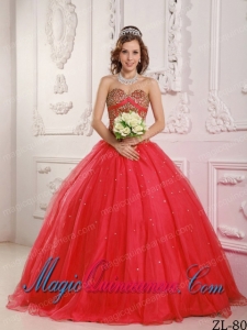 Beautiful Coral Red A-Line Sweetheart Beading Quinceanera Dress