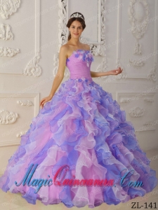 Beautiful Multi-Color Ball Gown Strapless Floor-length Organza Hand Flowers and Ruffles Quinceanera Dress