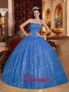 Blue Sweetheart Ball Gown Cheap Beading Quinceanera Dress