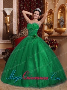 Classic Quinceanera Gowns In Green Ball Gown Sweetheart Floor-length Tulle Beading
