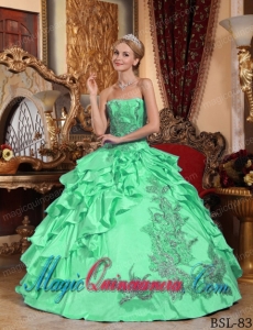 Classical Apple Green Ball Gown Strapless Appliques Quinceanera Dress