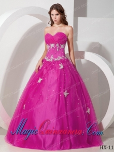 Elegant Sweetheart Tulle Appliques and Beading Quinceanera Dress in Fuchsia