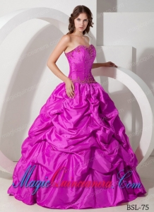 Fuchsia Sweetheart Long Beading and Pick-ups Dramatic Quinceanera Dress