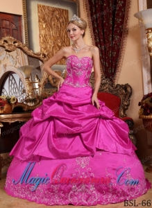 Hot Pink Cheap Sweetheart Ball Gown Taffeta Quinceanera Dress with Embroidery