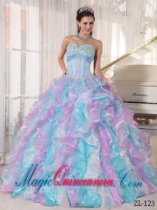 Multi-color Ball Gown Sweetheart Floor-length Organza Appliques Dramatic Quinceanera Dress