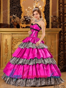 Popular Ball Gown Sweetheart Ruffled Taffeta Hot Pink Best Quinceanera Dress
