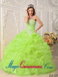 Popular Yellow Green Ball Gown Strapless Organza Quinceanera Dress with Beading