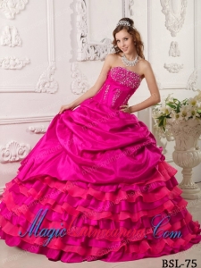 2014 Coral Red Ball Gown Strapless Floor-length Taffeta Beading Quinceanera Dress