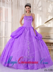 Appliqued Purple Ball Gown Spaghetti Straps Taffeta and Organza Fashion Quinceanera Dress